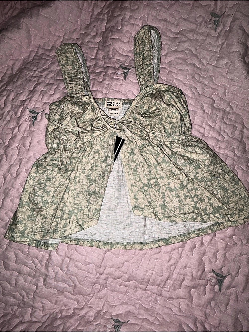 Billabong Sun Catcher Woven Tank Floral Green & White XS NWT